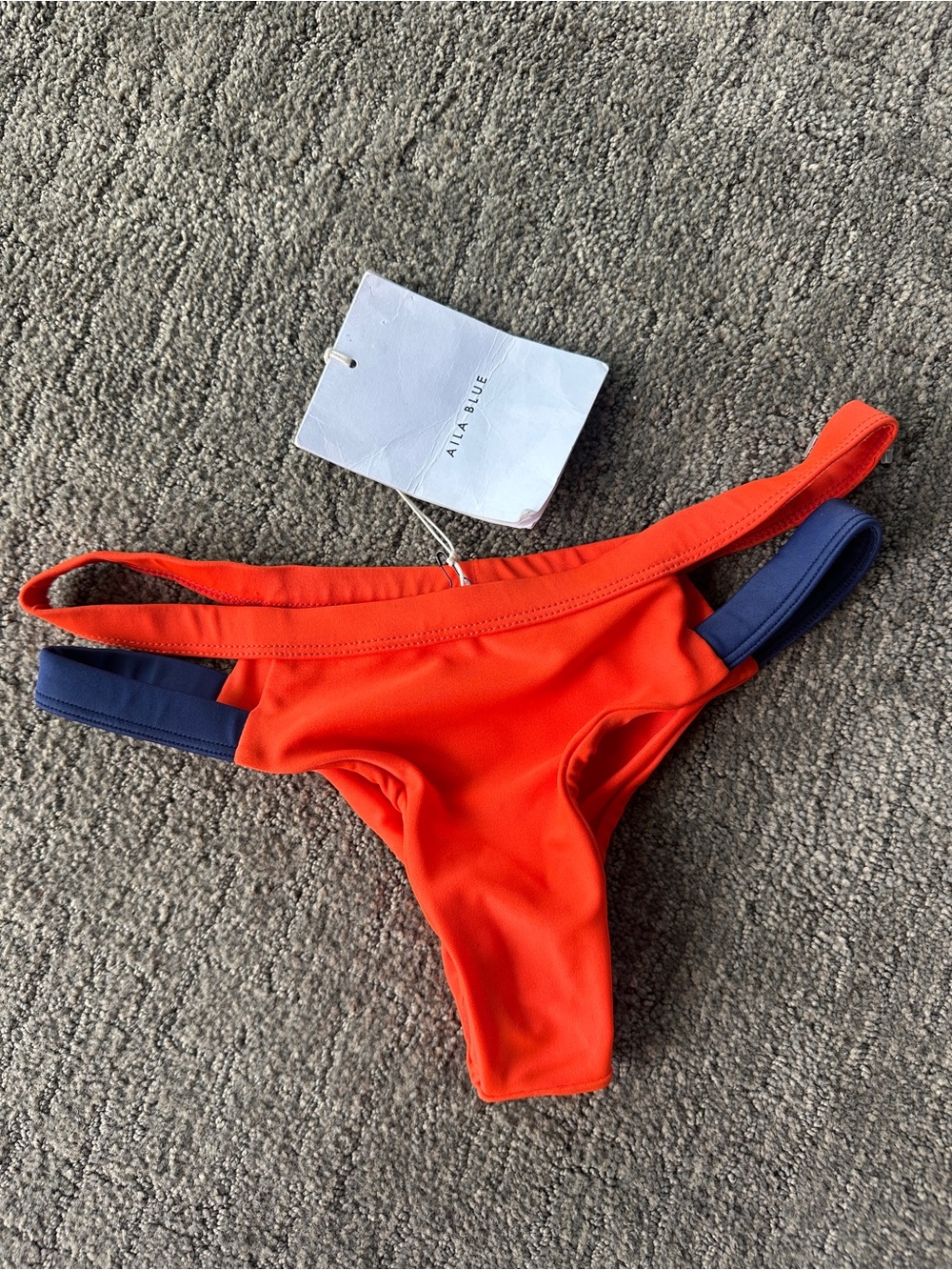 Aila Blue Color Block Bikini Bottom Orange Navy Cheeky Swim - S
